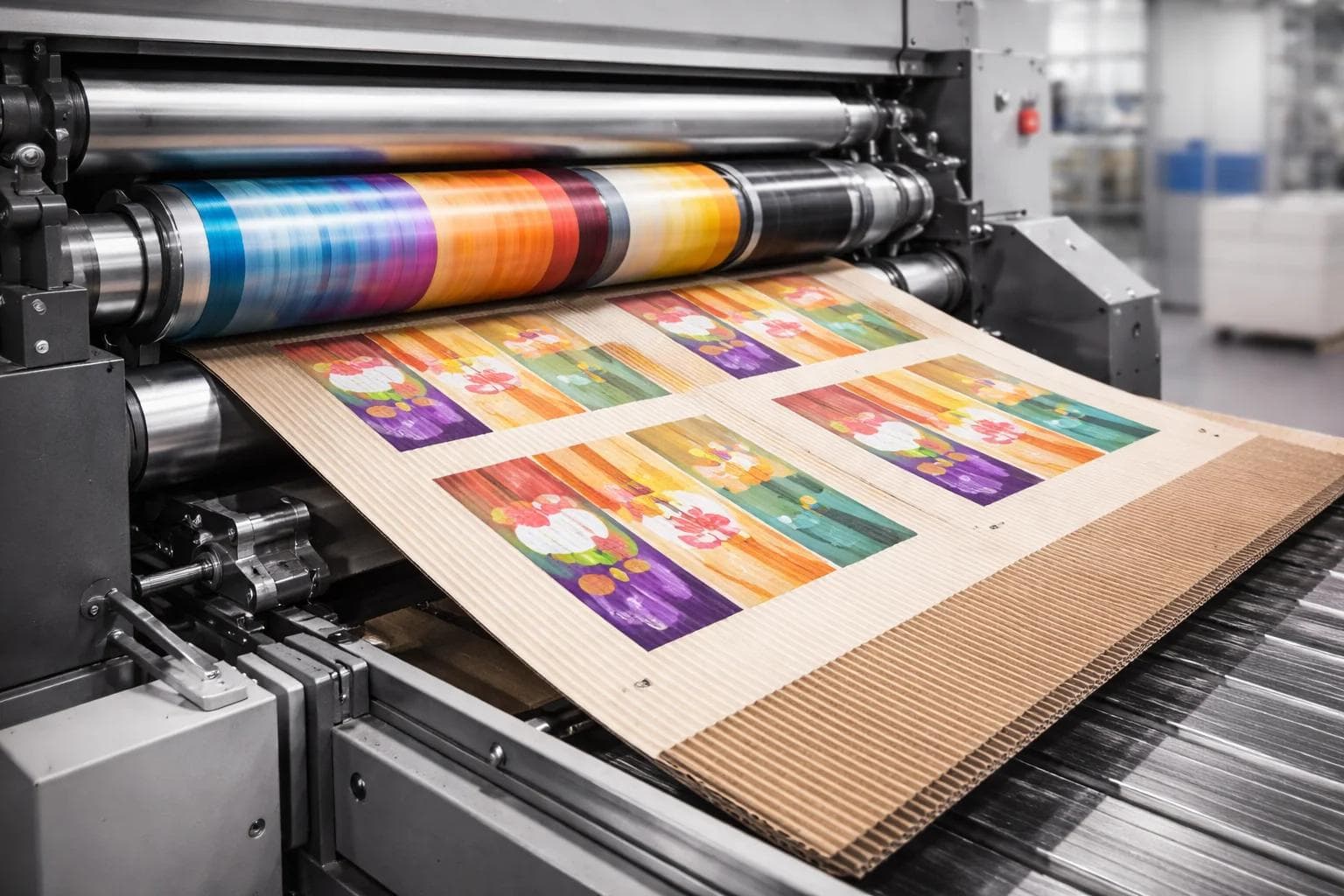 Flexographic printing on corrugated packaging material in a clean production setup