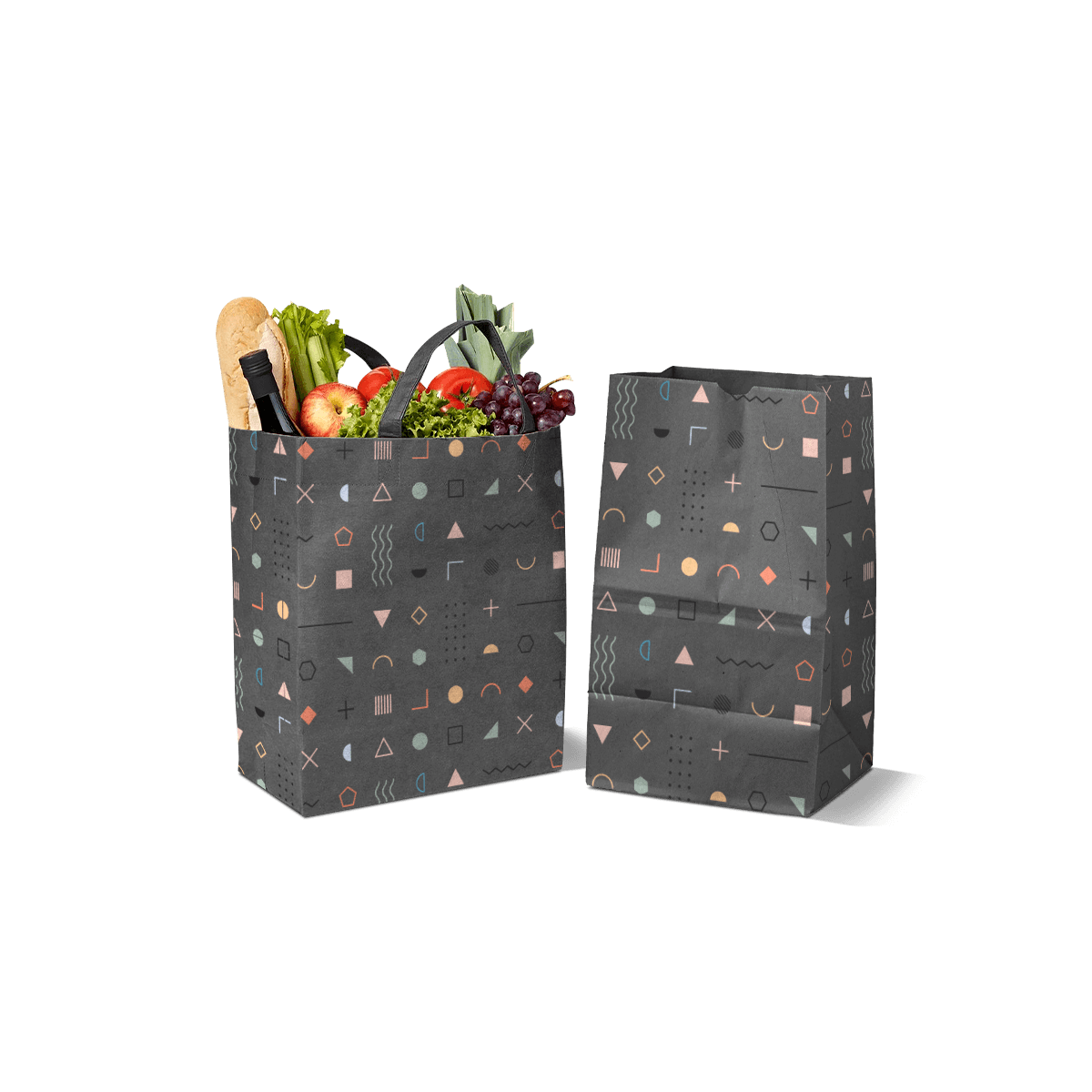 Grocery Paper Bags packaging for carryout, merchandise, or takeaway use with simple paper structure and branding space
