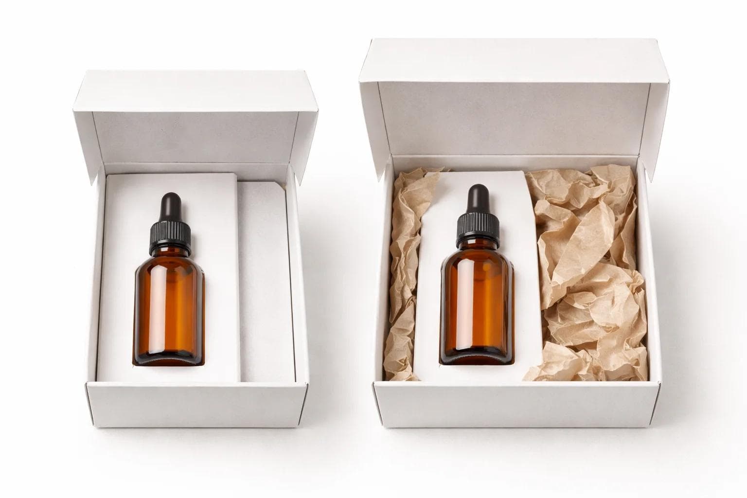 Side-by-side comparison of a right-sized box and an oversized box for the same product