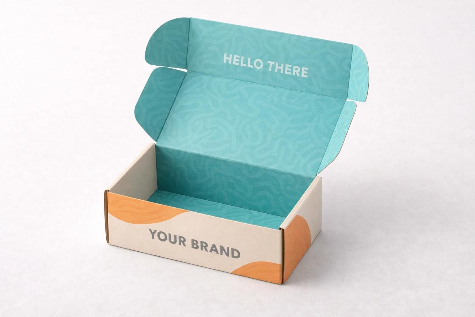 Open carton showing both exterior printing and interior printing in one view