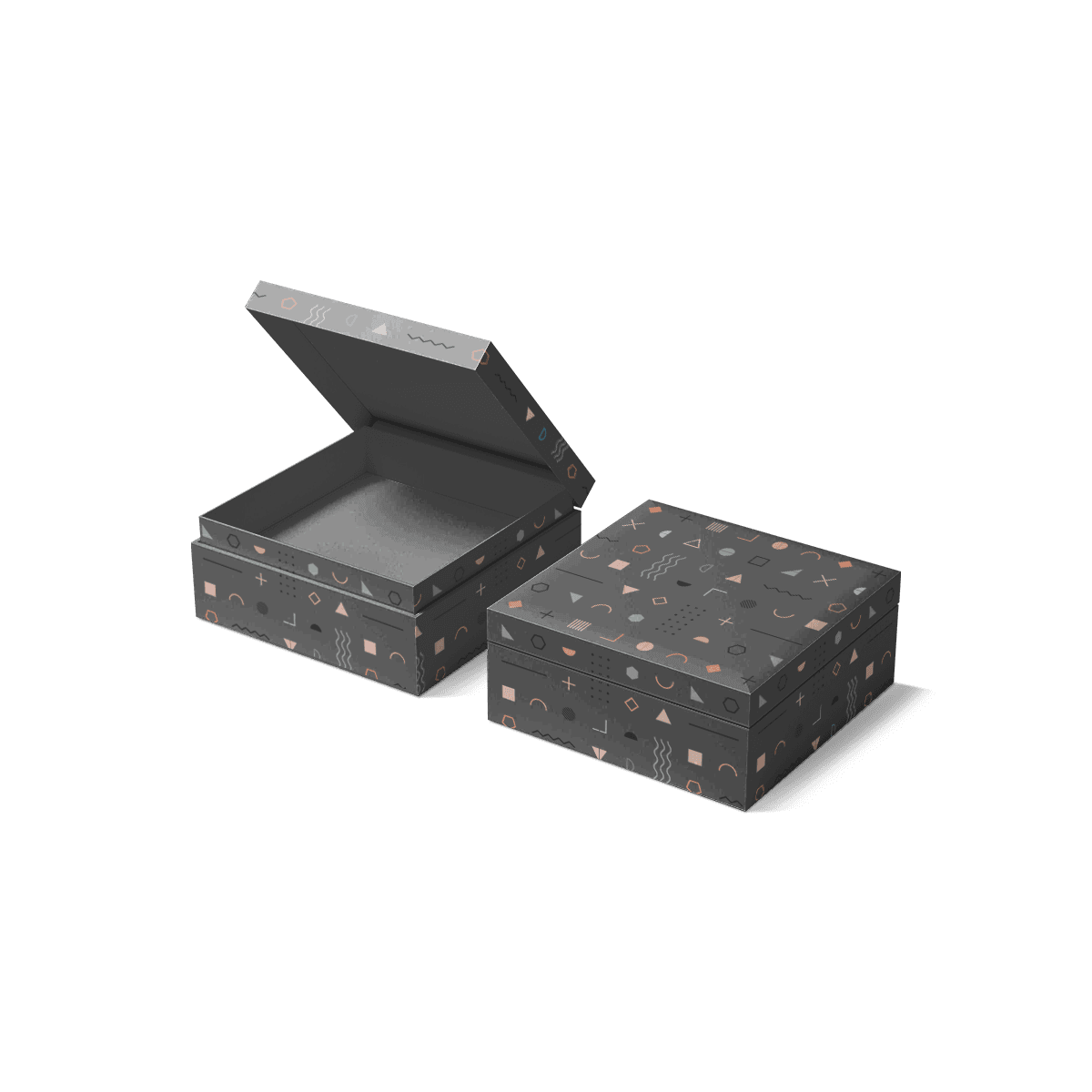 Raphe Rigid Boxes shown with thick rigid board walls, refined wrapping and a gift-ready presentation