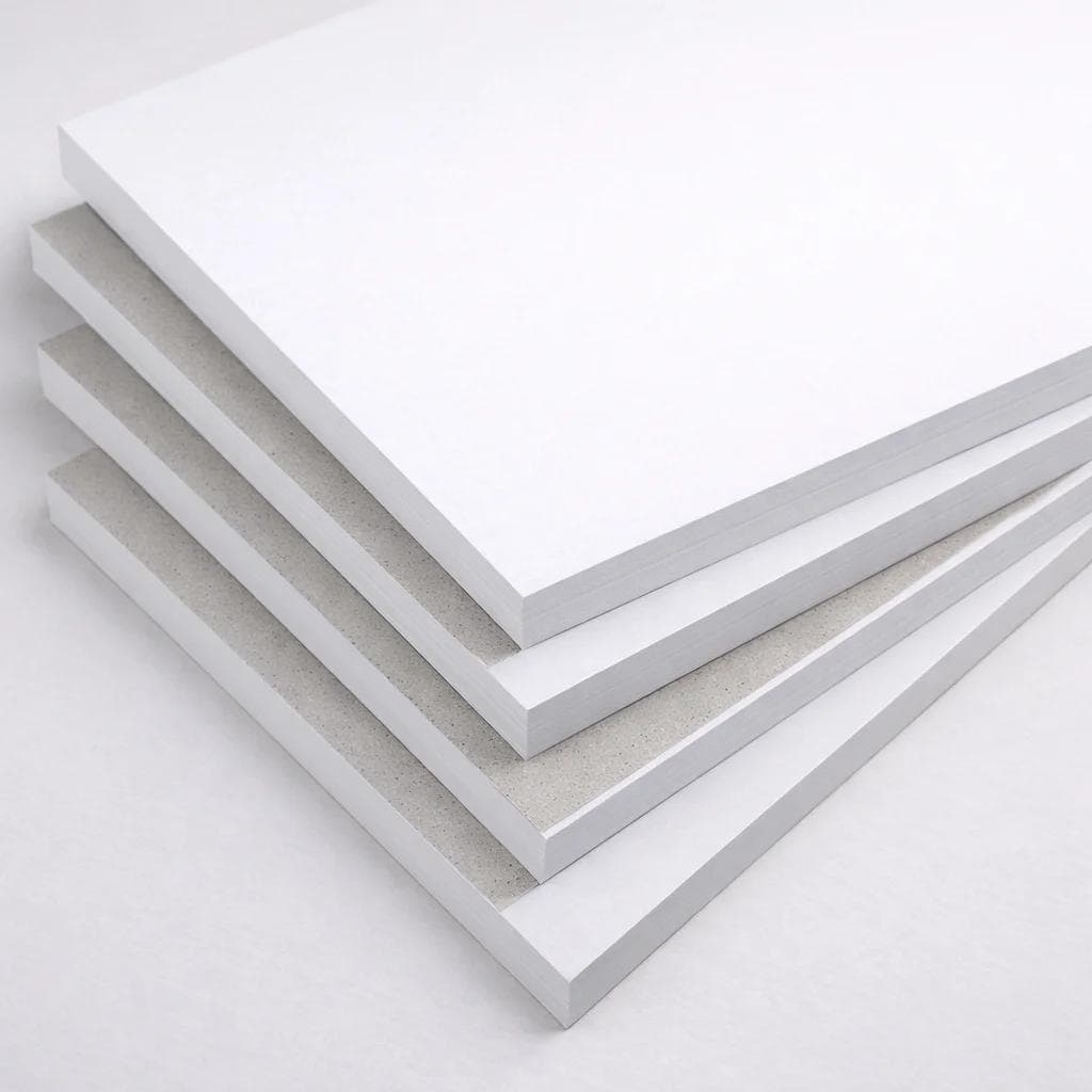 CCNB and duplex board samples showing a white printable face and grey reverse