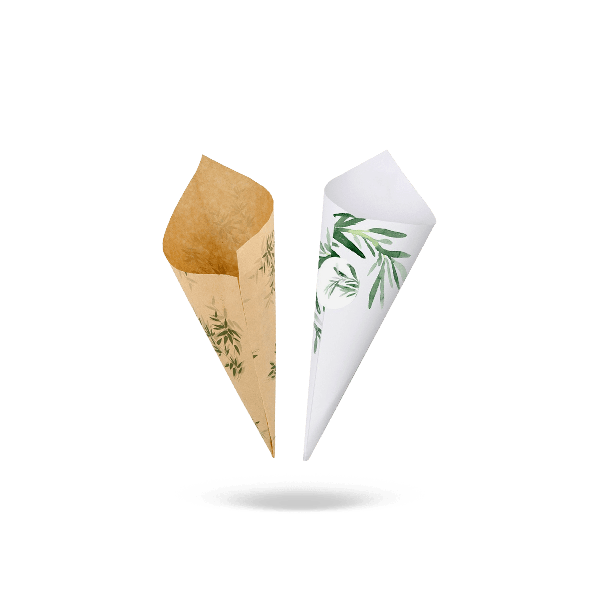 Two Eco Friendly Cone Sleeves in a standing position custom Printed